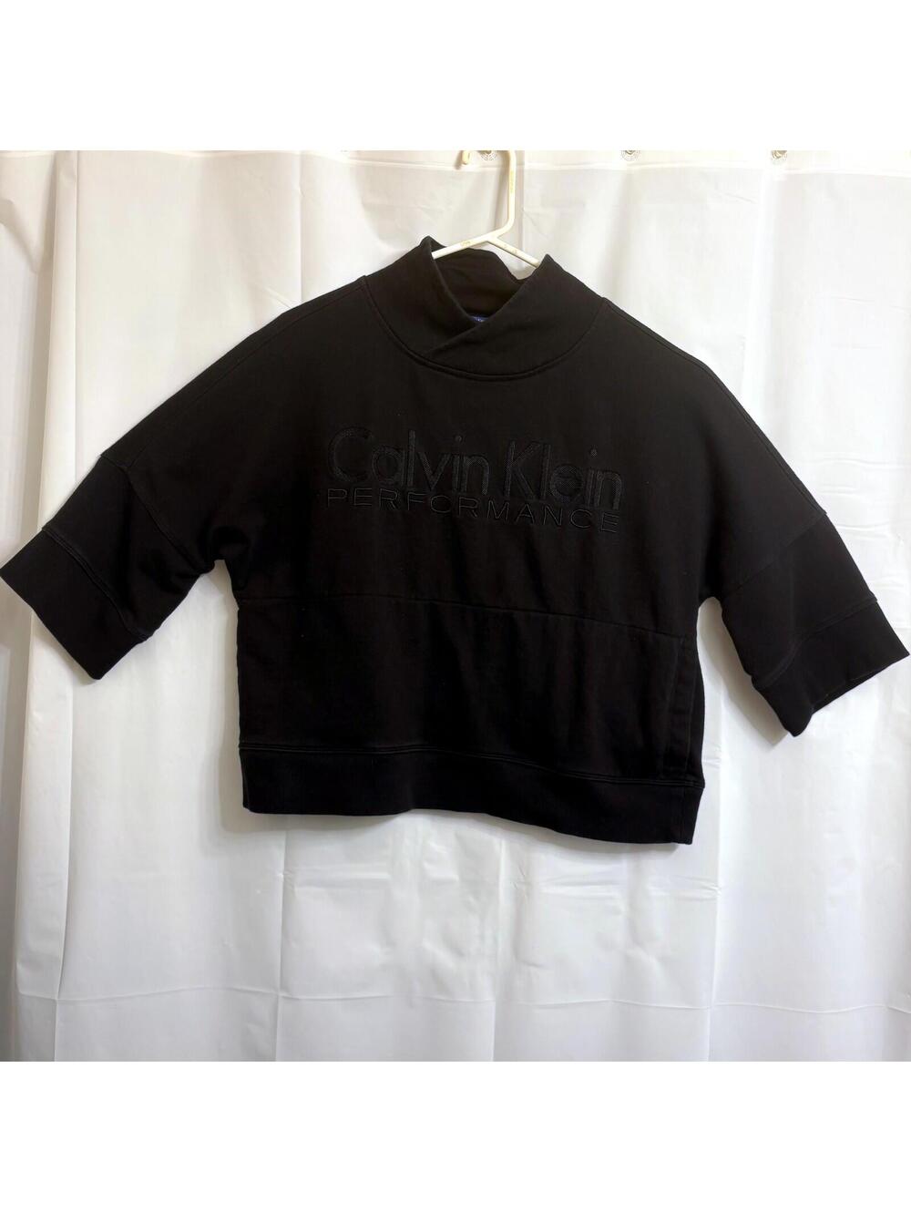 Calvin Klein Performance Women's Black Mock Neck Cropped Sweatshirt Size M